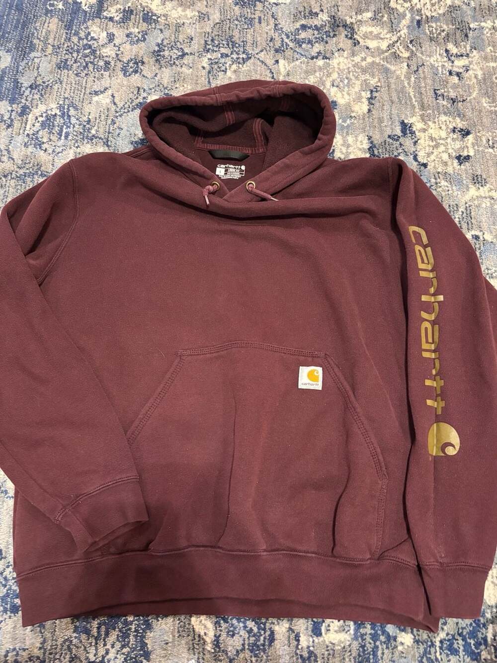 Carhartt Loose Fit Signature Sleeve Logo Hooded Sweatshirt Burgundy Size L